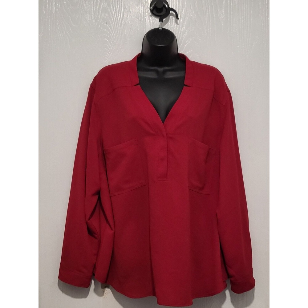 Nine West Womens 3XL Plus Size Red Blouse Button Up Workwear Festive Top Office